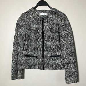 Ricki’s blazer jacket tweed collarless jacket wool blend black white